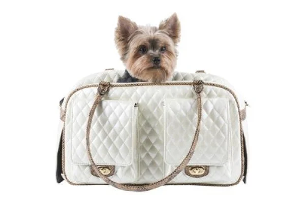 Marlee Ivory Quilted With Snake Pet Carrier