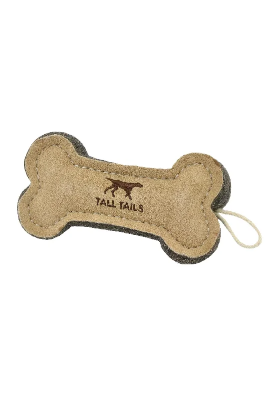 Tall Tails Natural Leather and Wool Bone Dog Toy