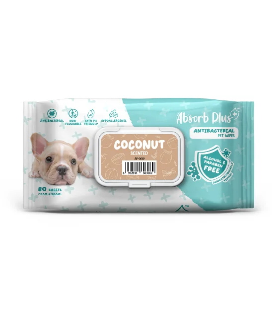 Absorb Plus Antibacterial Alcohol & Paraben Free Pet Wipes (Coconut, 80pcs)