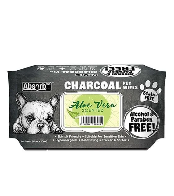 Absorb Plus Charcoal Alcohol & Paraben Free Pet Wipes (Aloe Vera, 80pcs)