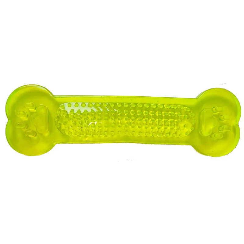 Chullbull Flat Silicone Gel Teething Bone Chew Toy for Puppies & Dogs (Green)