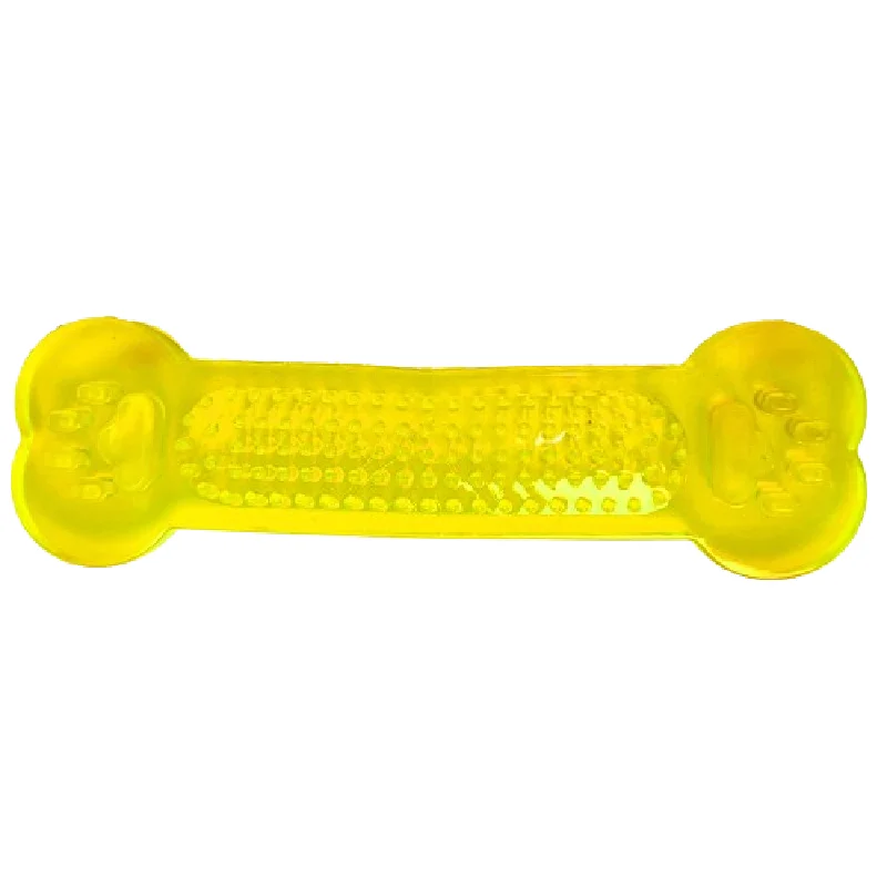 Chullbull Flat Silicone Gel Teething Bone Chew Toy for Puppies & Dogs (Yellow)