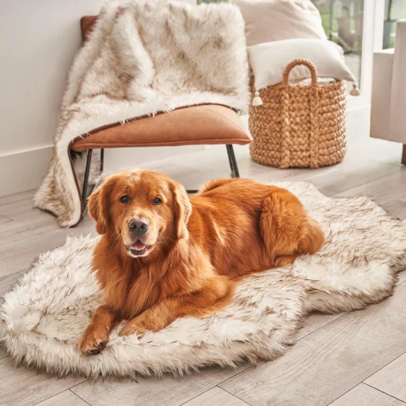 Faux Fur Orthopedic Dog Bed - Curve White with Brown Accents (CLEARANCE)