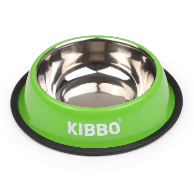 Kibbo Anti Skid Stainless Steel Bowl for Dogs and Cats (Green)