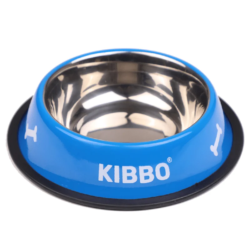 Kibbo Anti Skid Stainless Steel Printed Bowl for Dogs and Cats (Blue)