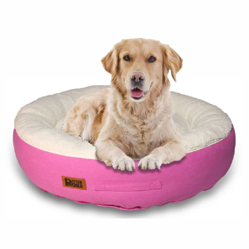 Petter World Ultra Luxury Cotton Canvas Donut Bed With Removable Sherpa Fur Cushion for Dogs (Crocus)