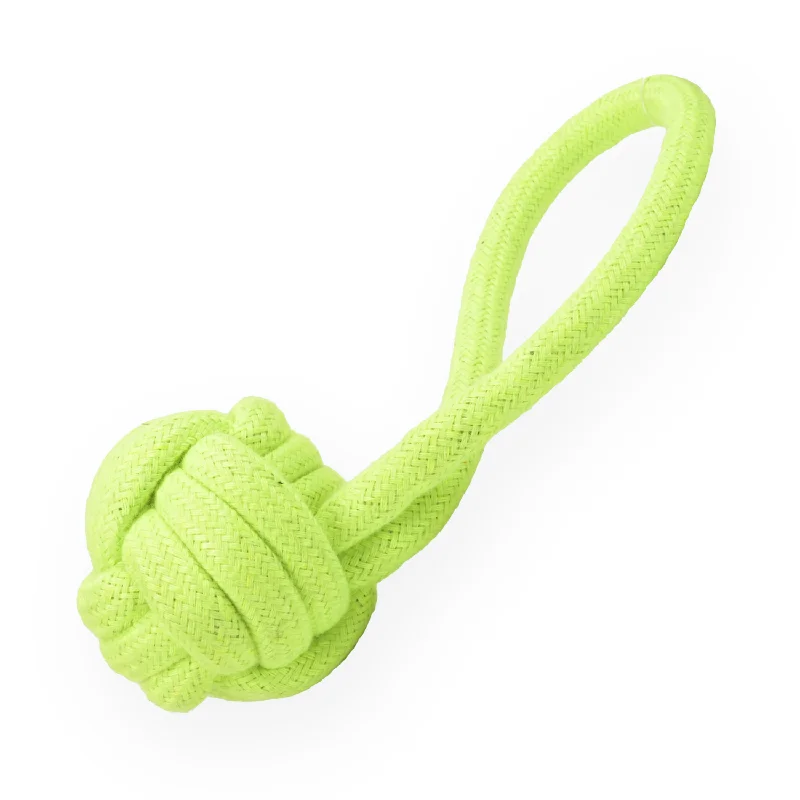 Skatrs Hand Made Knotted Ball with Handle Rope Chew Toy for Cats and Dogs (Neon Green)